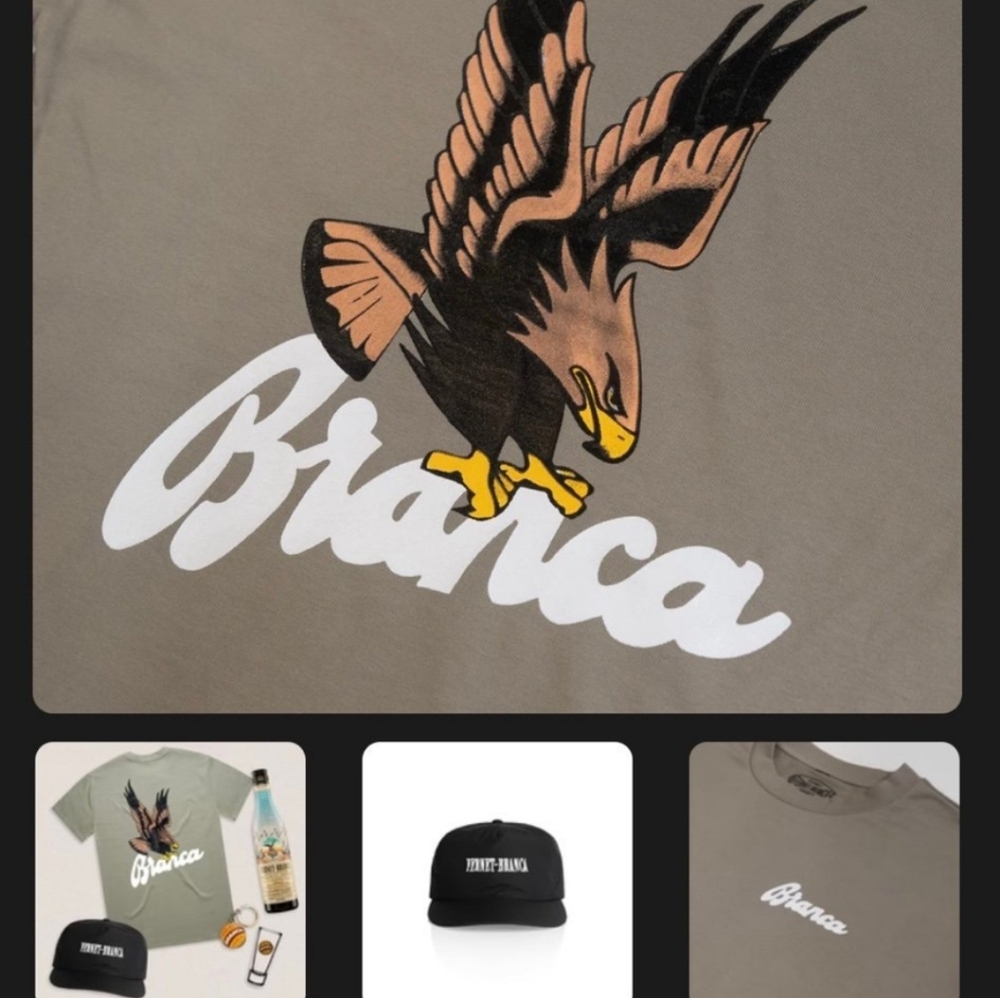Limited Edition Talons Up Fernet Branca shirt, hat, and keychain